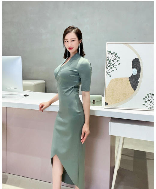 浮光掠影-20284464 颈袖添香季新款时尚职场修身显瘦气质中长款连衣裙女 时尚修身连衣裙女 商品图10