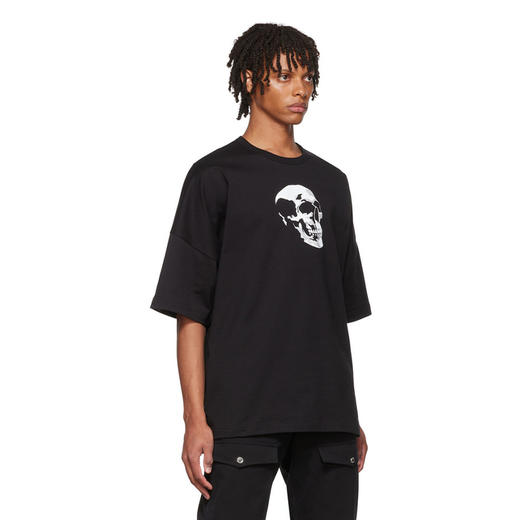ALEXANDER MCQUEEN 亚历山大麦昆 男士骷髅印花超大款棉质圆领短袖T恤 黑色 704984 QTZ07 0901 商品图0
