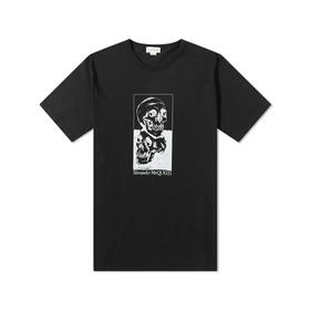 ALEXANDER MCQUEEN 亚历山大麦昆 男士棉质双骷髅徽标圆领短袖T恤 黑色 704987 QTZ08 0901