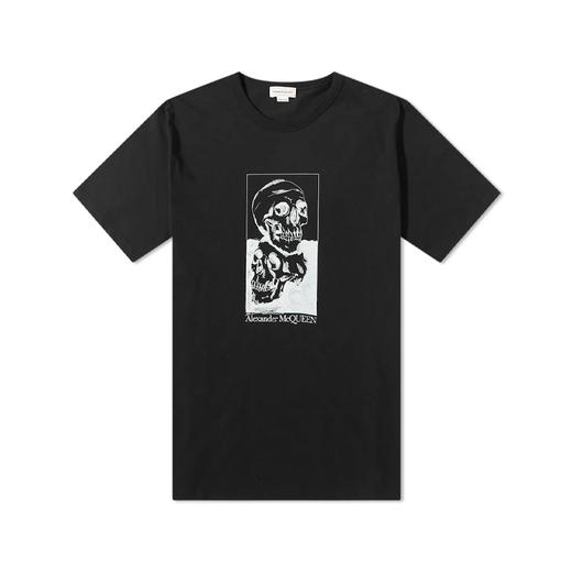 ALEXANDER MCQUEEN 亚历山大麦昆 男士棉质双骷髅徽标圆领短袖T恤 黑色 704987 QTZ08 0901 商品图0