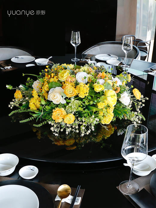 酒店餐桌花大圆桌中间转盘摆花饭店餐厅包厢高端仿真花装饰花摆设 商品图4