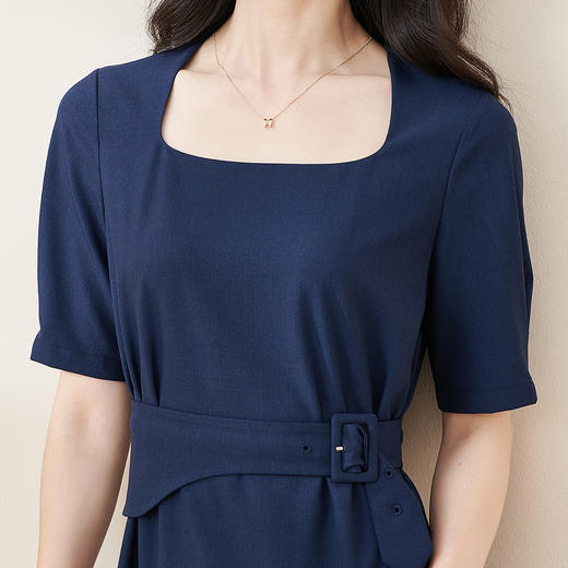 米思阳2024夏季新款气质复古方领五分袖连衣裙薄款收腰中长裙2064 商品图4