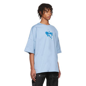 ALEXANDER MCQUEEN 亚历山大麦昆 男士骷髅印花超大款棉质圆领短袖T恤 浅蓝色 704984 QTZ07 0903