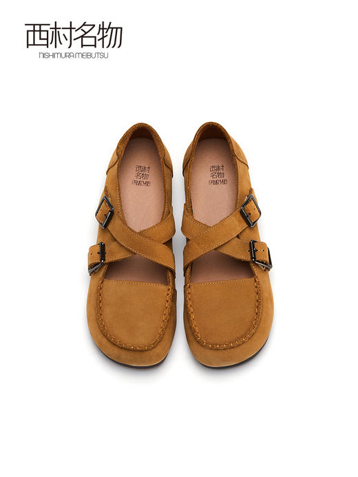 西村名物2022年新款牛皮单鞋女鞋软底软面平底鞋复古奶奶鞋19951 商品图3