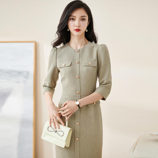 米思阳2024春季新款轻奢小香风修身包臀裙收腰塑形醋酸连衣裙2093 商品图1