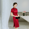 YS-05650婚礼服夏季年轻喜婆婆婚宴装红色长款改良旗袍连衣裙 商品缩略图2