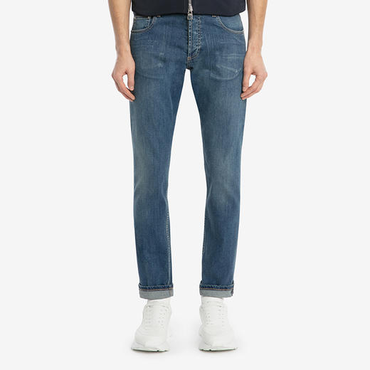 ALEXANDER MCQUEEN 亚历山大.麦昆 男士棉质水洗 McQueen 涂鸦休闲牛仔裤 蓝色 666650 QTY34 4001 商品图1