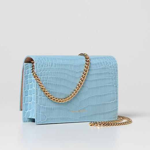 ALEXANDER MCQUEEN 亚历山大麦昆 女士小号鳄鱼纹骷髅斜挎单肩包 浅蓝色 613088 1HB0G 4506 商品图1