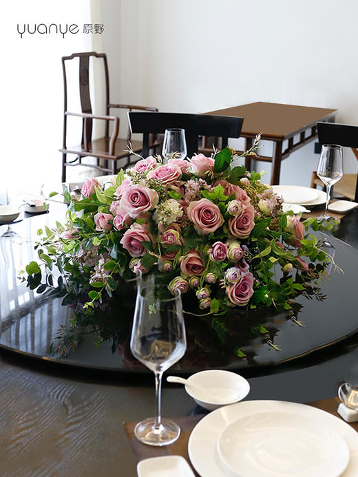 酒店餐桌花大圆桌中间转盘摆花饭店餐厅包厢高端仿真花装饰花摆设 商品图3