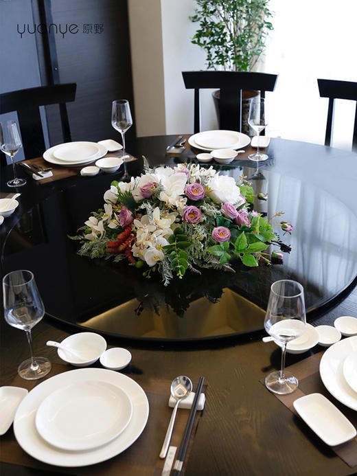 酒店圆桌餐桌花摆件高端仿真花摆花茶室茶楼餐厅中间转盘假花摆设 商品图3