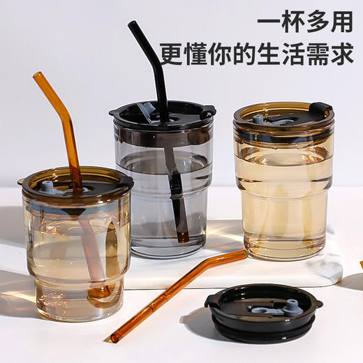 咖啡杯创意便携竹节杯 带盖吸管玻璃杯 商品图2