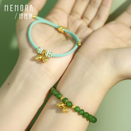 和合莲年足金和田玉手链两世欢黄金莲蓬莲花转运珠碧玉天河石手串HB3144 商品图2