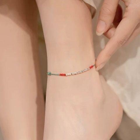 上岸S925银手链竹节红绳脚链女编织男考研手绳情侣礼物 商品图5