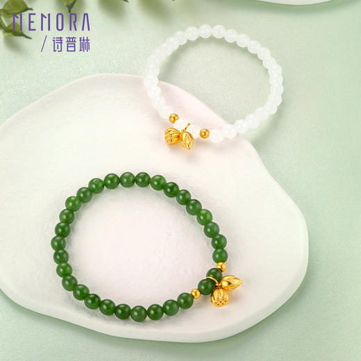 和合莲年足金和田玉手链两世欢黄金莲蓬莲花转运珠碧玉天河石手串HB3144 商品图4