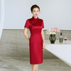 YS-05650婚礼服夏季年轻喜婆婆婚宴装红色长款改良旗袍连衣裙 商品缩略图1