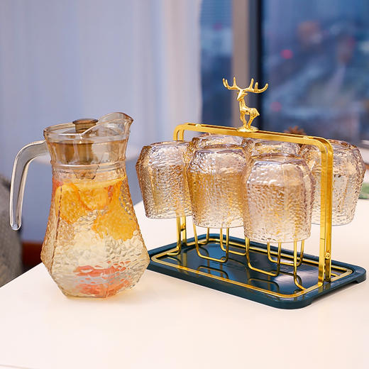 「一壶六杯套装！ins风」北欧简约琥珀色玻璃杯凉白开水冷水壶水具杯子居家日用套装餐饮用具 商品图2
