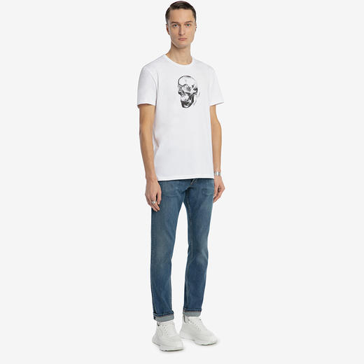 ALEXANDER MCQUEEN 亚历山大麦昆 男士棉质骷髅图案徽标圆领短袖T恤 白色 705010 QTZ16 0900 商品图3
