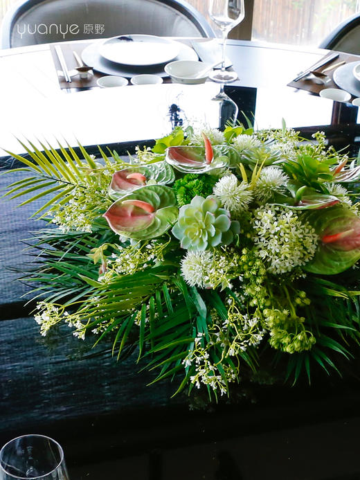 酒店餐桌花饭店餐厅包厢大圆桌中间转盘摆花高端仿真花装饰花摆设 商品图1