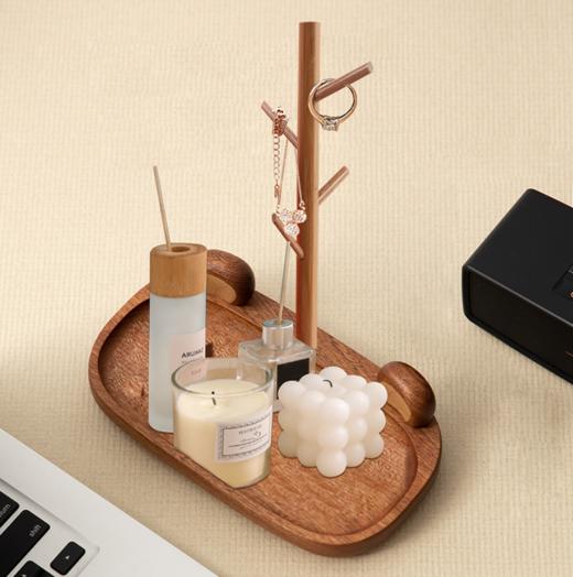 创意摆件进门玄关门口钥匙收纳盒办公桌面置物架杂物整理神器实木 商品图2