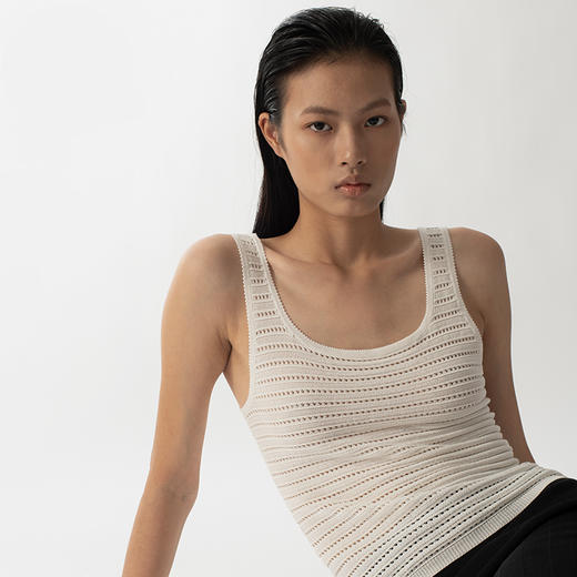 322工房16针2股纱挑孔打花鼓波针法纯棉挑孔针织背心 商品图0