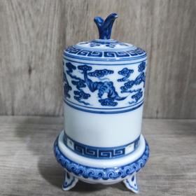 柴窑青花福寿香薰