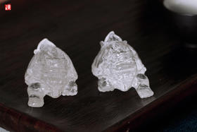 一对天然白水晶龙龟摆件