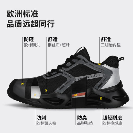 狼探劳保鞋男欧标钢包头防砸防刺穿LA劳安认证安全舒适轻便安全工地防护功能鞋橡塑底 G131LT 商品图3