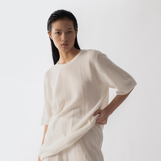 322工房新款16针芝麻点针法有机棉混纺针织T恤短裤两件套 商品图2