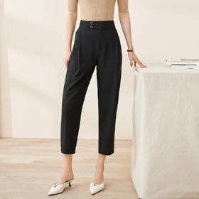 米思阳2024秋季新款时尚通勤黑色九分休闲裤大褶宽松哈伦裤女2103