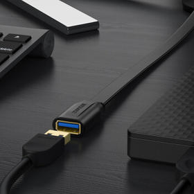 山泽USB延长线3米 usb3.0高速传输数据连接线 公对母 AM/AF U盘鼠标键盘加长线 扁平黑色AP-330