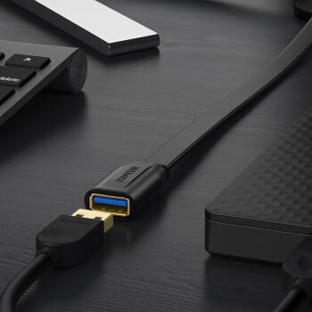 山泽USB延长线3米 usb3.0高速传输数据连接线 公对母 AM/AF U盘鼠标键盘加长线 扁平黑色AP-330 商品图0