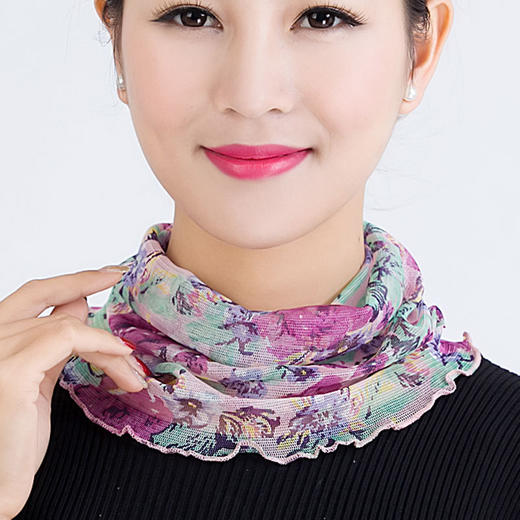 NL-真丝印花围脖桑蚕丝网眼真丝围脖套头围巾丝巾遮阳春夏百搭假领子脖套女 商品图1