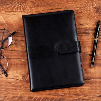 递乐 A5磁搭扣商务笔记本定制/加厚日记本/皮面记事本/复古办公会议本120张 4327黑色 商品图0
