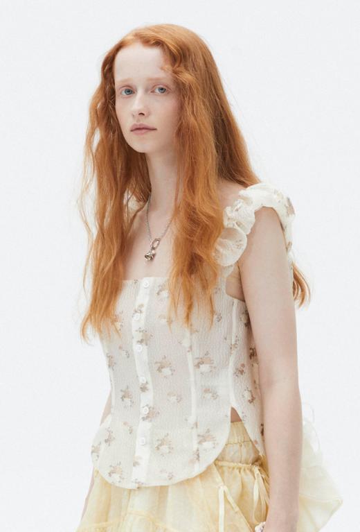 Renlisu  麦色花褶下摆可拆卸短背心 商品图2