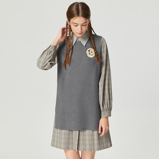 famecoco范可儿减龄漂亮洋气套装秋收腰格纹衬衫裙两件套D216EA303 商品图3