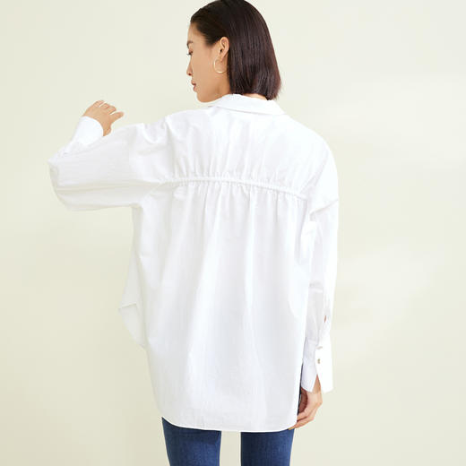 玳莎水洗平纹棉布110G慵懒风插肩长袖衬衫宽松休闲抽褶设计感法式上衣女  CC31301 商品图2