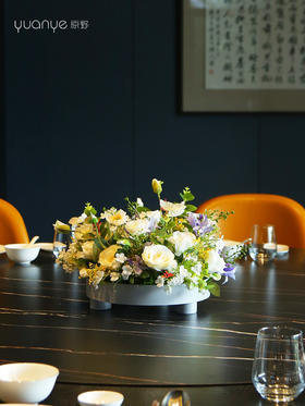 高档餐桌花仿真花圆桌转盘会议桌面酒店餐厅客厅大装饰假花摆设件