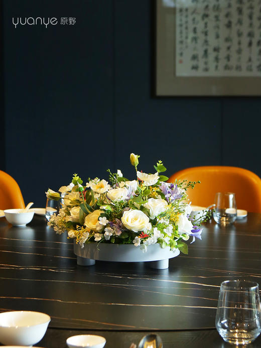 高档餐桌花仿真花圆桌转盘会议桌面酒店餐厅客厅大装饰假花摆设件 商品图0