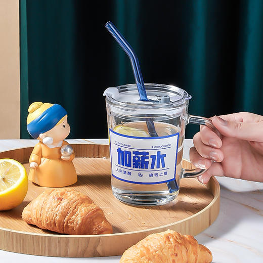 「清爽配色！净透无铅玻璃杯」加薪水杯子吸管水杯玻璃杯果汁杯奶茶居家日用带盖喝水餐饮用具 商品图3