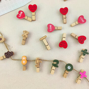 芬尚 JZ008 韩版数字卡通彩色木夹照片夹幼儿园教室照片挂墙装饰便签麻绳夹套装留言夹14个装（含麻绳约2米） 商品图4