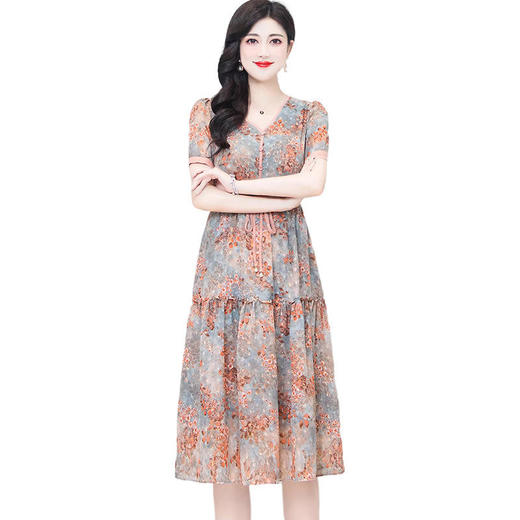 气质减龄印花连衣裙女小个子2022夏季新款修身短袖时尚打底裙 YW-TYPHH611 商品图5