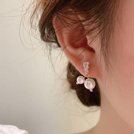 JU-A20韩国珍珠吊坠耳环女银针锆石小耳钉气质冷淡风新款耳饰 商品图2