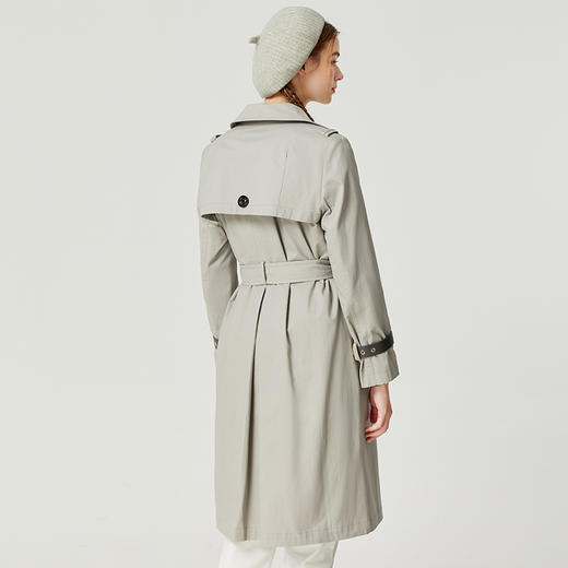 famecoco设计感拼接灰色风衣女士秋季纯棉收腰中长款休闲外套D221AT300 商品图3