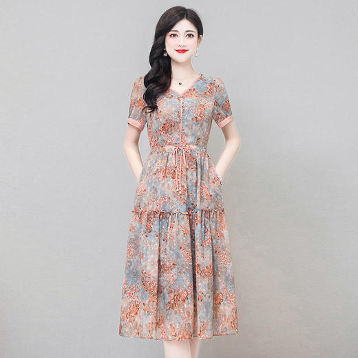 气质减龄印花连衣裙女小个子2022夏季新款修身短袖时尚打底裙 YW-TYPHH611 商品图3