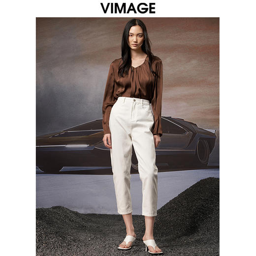 VIMAGE纬漫纪秋季新款时尚喇叭袖口雪纺面料短款V领小上衣女V1813406 商品图1