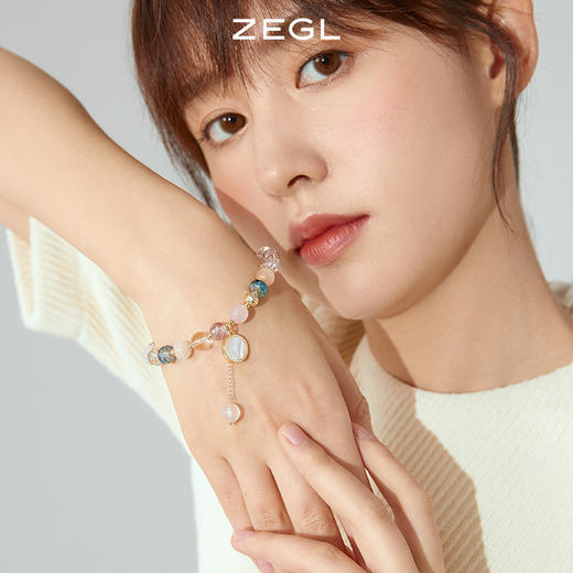 ZEGL贝壳笑脸手链女ins小众设计高级感猫眼石粉晶手串闺蜜手饰品 商品图2