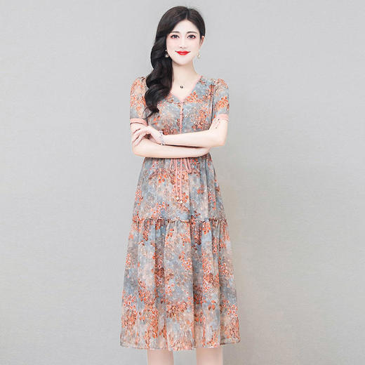 气质减龄印花连衣裙女小个子2022夏季新款修身短袖时尚打底裙 YW-TYPHH611 商品图2