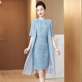 婚宴装妈妈结婚套装礼服2022新款时尚平时可穿两件套高贵连衣裙夏 LC2241