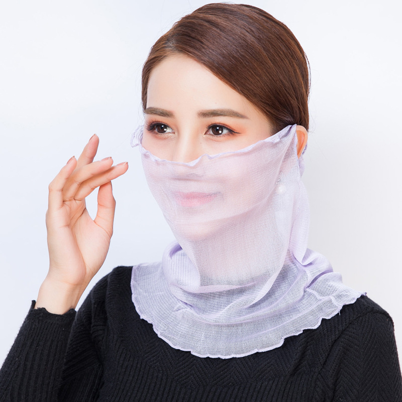 NL-多功能围脖真丝围脖女面罩桑蚕丝脖套假领子夏季遮阳骑行口罩围巾丝巾小领巾