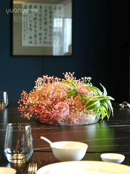 餐桌花仿真花圆桌转盘酒店圆形摆花餐厅桌面中间假花轻奢高档装饰 商品图2